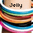 A static image of a person's wrist wearing multiple colorful bracelets with text overlays reading "Jelly," "Bracelets," and "Rule!!" in pixelated font.