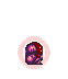 A circular icon with a pink gradient background and white border, featuring a stylized dark gray figure in various poses