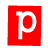 A static contact sheet showing two frames of an animated icon with a red square containing a white lowercase 'p' on the left and scattered gray pixelated shapes on the right.