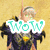 Pixelated character with light hair and green eyes wears dark armor with yellow accents; four text overlays read 'Wow', 'Girl', 'do it', and 'Better!!!' against a beige background.