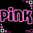 A contact sheet of 8 animated frames showing a repeating pink text animation on black background with pixelated square borders.