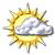 A pixelated sun icon with a yellow-orange circular center, radiating grayish-brown spikes, and a white cloud partially obscuring the lower right portion.