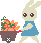 Pixel art contact sheet of a rabbit character pushing a wheelbarrow filled with carrots across multiple animation frames, showing subtle pose and expression changes in each frame.