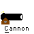 Pixelated cannon and yellow cartoon character icons with 'Cannon' text labels on gray background, showing animation frames of smoke and movement.