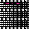 A static image of a of repeated text characters with scattered pink text fragments on a black background