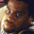 A 48x48 pixel buddy icon split into two frames showing a person's face on the left and green text on a dark background on the right, with visible pixelation and dithering effects.