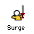 A yellow cartoon hand holds a white ball and red sword hilt; green or gray swords appear with blue rain effects on dark backgrounds.