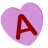 Pink heart-shaped candy with red letter A in various orientations including front-facing, side, and angled views.