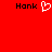 Red background with black text 'Hank' on left and right, white pixelated heart symbol between them.