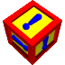 A red cube with yellow faces displaying blue exclamation marks in various orientations against a gray background.