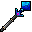 Two pixelated blue and pink staffs with square blue tops, each with a black border, positioned side-by-side on a gray background.