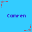 Blue background with repeating 'Camren' text and red/grey star-shaped icons in pixelated style.