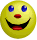 Yellow circular face with blue eyes and red mouth showing various expressions including smiling, open-mouthed, and heart-shaped mouth.