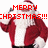 Pixelated Santa Claus figure in red and white attire with bold red text reading "MERRY CHRISTMAS!!!" overlaid on the image.