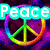 A four- of pixelated icons featuring 'Peace' with a rainbow peace symbol, 'Love' with a neon heart, a cartoon turtle, and a blank