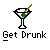 Pixelated static image of a martini glass with garnishes and text below it on gray background.