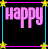 Pixelated 'happy birthday' text in pink and green with colorful stars on a black background, framed by yellow star corners.