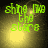 Green pixelated text 'shine like the stars' on a yellow gradient background with four distinct light sources in a