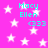 A static image with a bright pink background covered in white stars, displaying repeated text in cyan pixelated font.