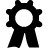 Black pixelated icon with circular center and four symmetrical protrusions, resembling a gear or stylized letter R on light gray background.