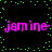 Black background with green pixel dots forming a scattered pattern, two of pink text reading "jamine-" in a stylized font
