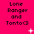 Bright pink background with repeated text "Lone Ranger and Tonto<3" in black pixelated font, animated white sparkles and dots appear and disappear across the