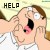 Animated contact sheet of a cartoon character with brown hair and glasses screaming in panic, hands pressed to cheeks, mouth wide open showing black interior, displayed across three frames with varying text color and opacity.