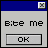 Static pixel art of a dialog box with blue header, gray body, and black border displaying 'Bite me' text and 'OK' button.
