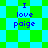 Pixelated text 'I love paige' on a green and cyan checkered background with diamond-shaped pattern variations.