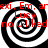 Four identical black-and-white spiral patterns arranged in a with red text overlaid on each quadrant