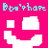 Pixelated cyan text 'Bon'pham' on bright pink background with white geometric shapes below.