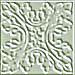 A static square image with a light gray background featuring an intricate, symmetrical pattern of interwoven white and dark green lines forming abstract floral or vine-like shapes.