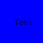 Four identical pixelated text elements reading 'Toni' arranged in a on a blue gradient background with one element showing a subtle glow effect