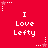 Red background with white pixelated text "I Love Lefty" repeated in a pattern, surrounded by small white and pink star icons with dotted lines