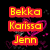 Four distinct text-based buddy icons arranged in a , each with unique color schemes and backgrounds