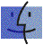 A stylized face icon with a curved smile, two vertical eyes, and a zigzag line for hair, displayed in varying blue and dark blue shades