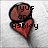 A red heart-shaped icon with a brown circular top, displaying text that changes across frames.