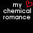 Pixelated text 'my chemical romance' with a red heart symbol replacing the letter O in 'romance', displayed on black background.