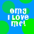 Blue background with green circles and white text reading "omg I LOVE me!" in pixelated font.