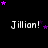 Black background with white text 'Jillian!' repeated across three , surrounded by purple stars in various positions