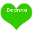 Two identical green heart-shaped icons with white pixelated text reading 'Deanna' on a white background.
