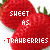 strawberry images with pixelated text variations reading 'SHEET AS STRAWBERRIES' in red and white, displayed on a white background