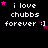 Pixelated text 'i love chubbs forever :]' with pink stars on black background, animated star positions across frames.