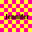 Four identical 'Jennifer' text icons on pink-yellow checkered background with animated overlays shifting across the image