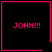 Four black square with pink borders display 'JOHN!!!' text; two have a small heart symbol and one has a starburst symbol