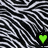 Black-and-white striped background with a bright green heart shape in the bottom-right corner.
