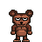 Brown pixelated bear with glasses, standing upright on a gray background.