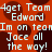 A static image with a repeating pattern of text and dark circular shapes on an orange background, featuring pixelated white text reading "4get Team Edward" and "Im on team Jace all the way!"