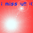 Red background with blue text 'i miss u!! :(' repeated at top and bottom, four white light bursts in a pattern with dotted lines connecting them