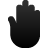 Black hand-shaped icon with thumb extended left, palm facing forward, rendered in pixelated style against light gray background.